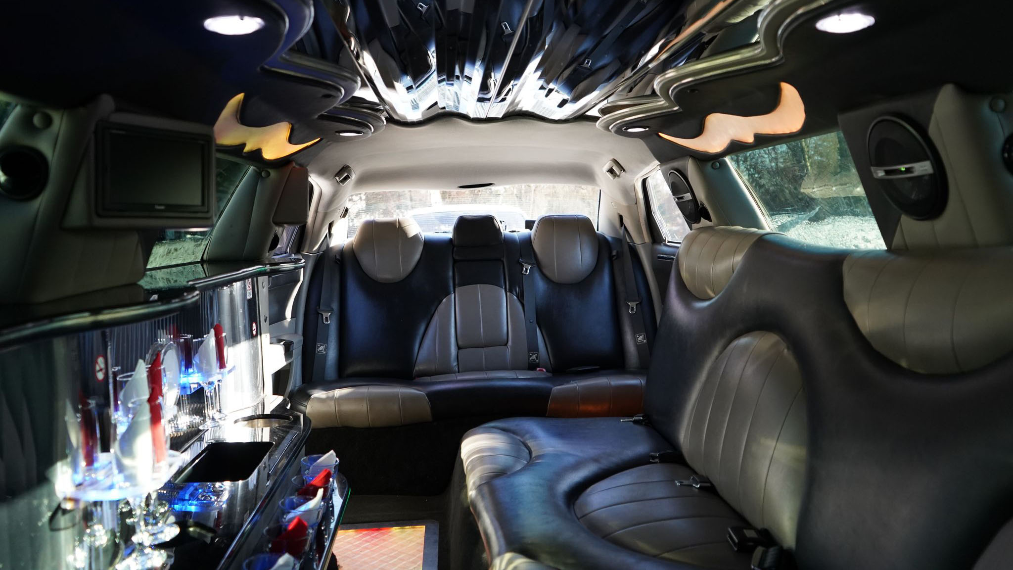 Chrysler 300c stretched limousine with Grey and Black Seats