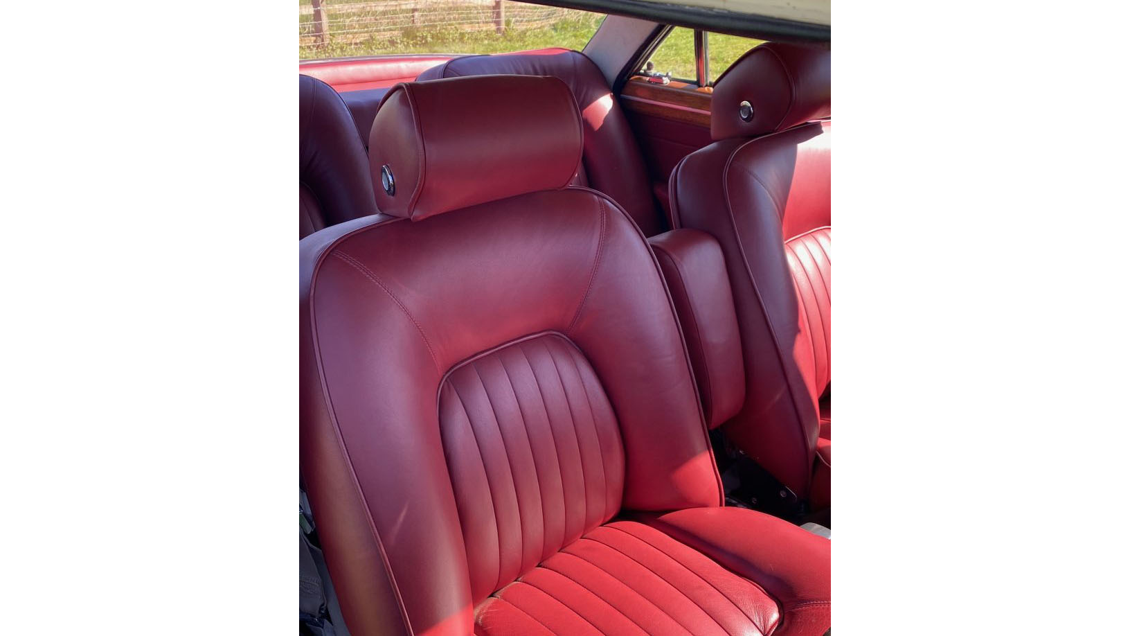 Burgundy leather interior inside Rover P5 Coupe