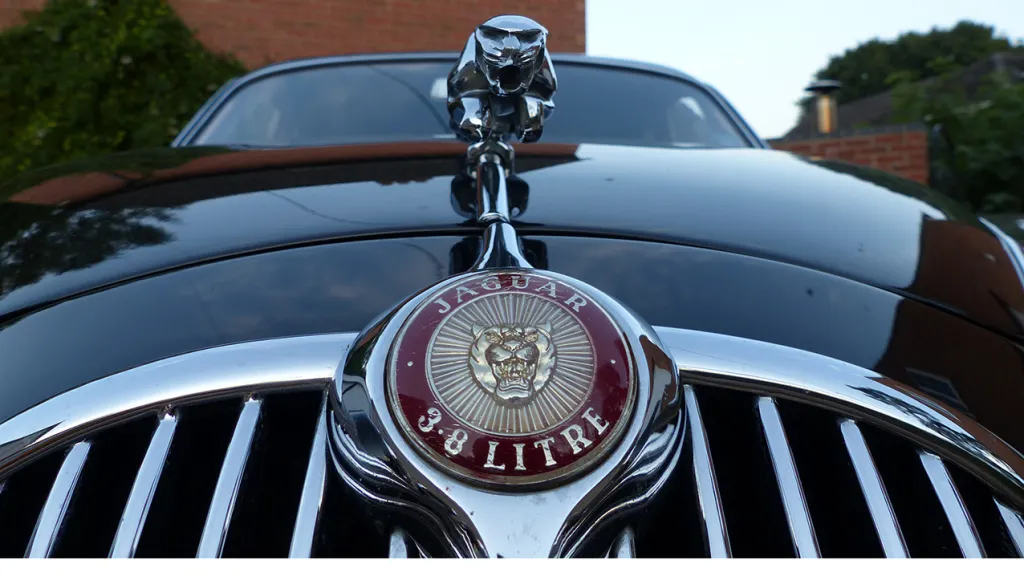 Jaguar Mascot on top of the Chrome Grill of a Classic Mk2 Jaguar.