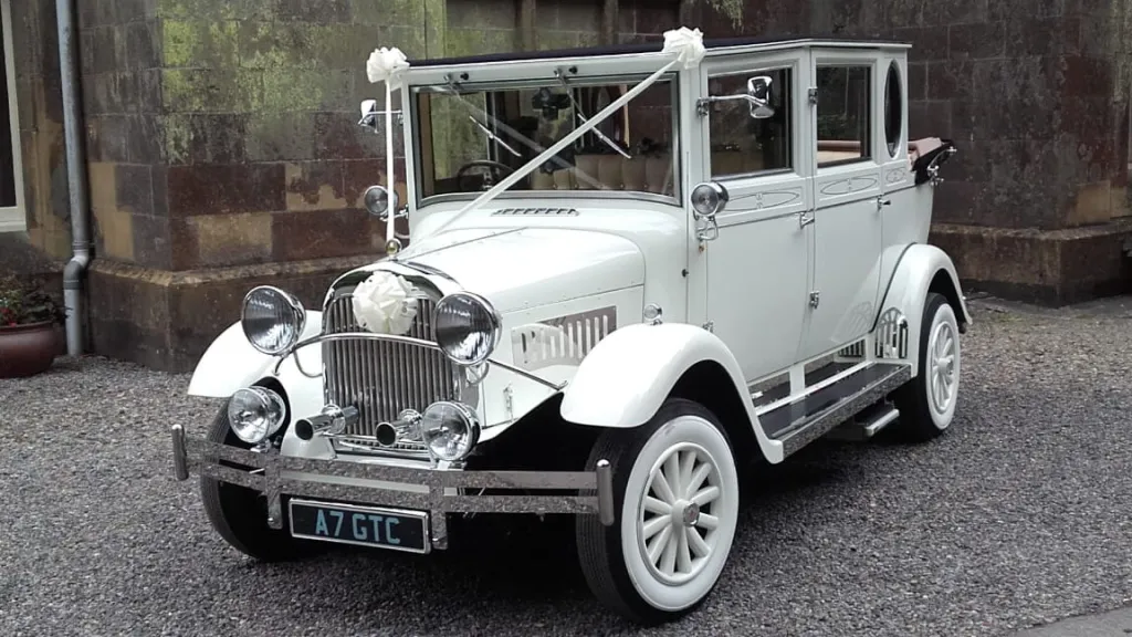 White imperial wedding car