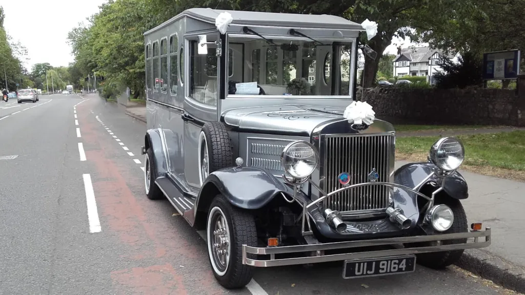 Silver vintage Imperial wedding car