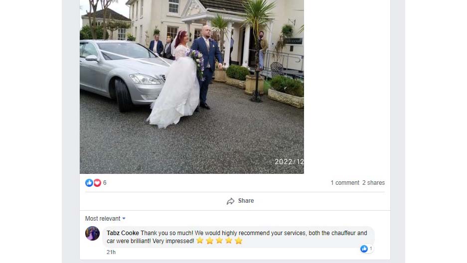 <p>Thank you so much! We would highly recommend your services, both the chauffeur and car were brilliant! Very impressed!</p>