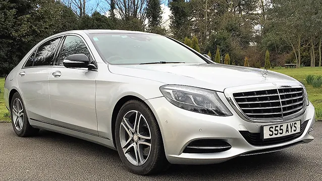 Mercedes S-Class in Silver parked on a drive of a Liverpool venue