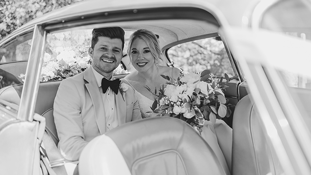 We couldn&rsquo;t be more grateful and happy with the incredible service Adrian supplied before, during and after our wedding. The car proved to be undoubtedly one of the highlights of the day and we still keep getting incredible feedback from guests on just how stunning the car was. Adrian himself made us feel at ease throughout the whole process and even made sure the flowers in the car matched our colour scheme. He is a credit to his business and we can&rsquo;t recommend him and his impeccable car highly enough.&nbsp;
Thank you once again, Chris &amp; Chessy&nbsp;